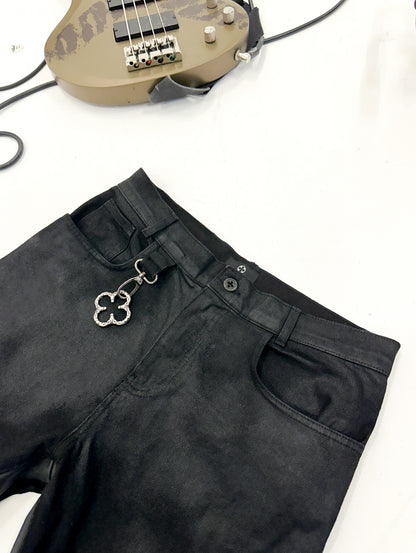 MANOPELLE WAXED DARK BLACK PANTS