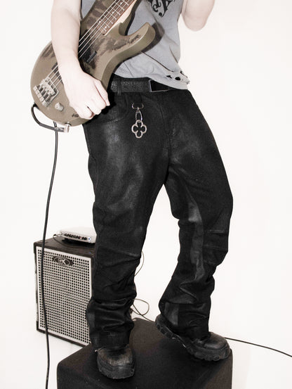MANOPELLE WAXED DARK BLACK PANTS