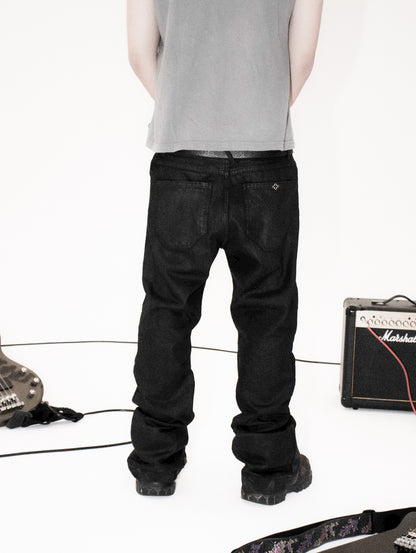 MANOPELLE WAXED DARK BLACK PANTS