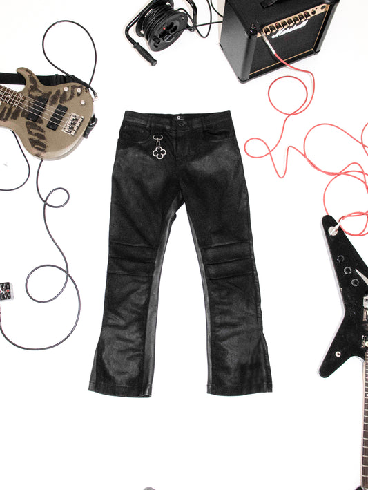 MANOPELLE WAXED DARK BLACK PANTS